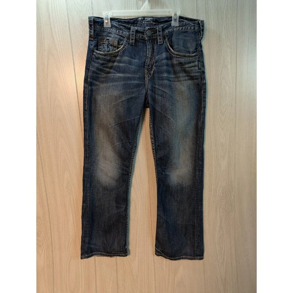 Silver Jeans Men 32x30 Craig Bootcut Blue Medium Wash Thick Stitch Grunge Y2K - Picture 1 of 11